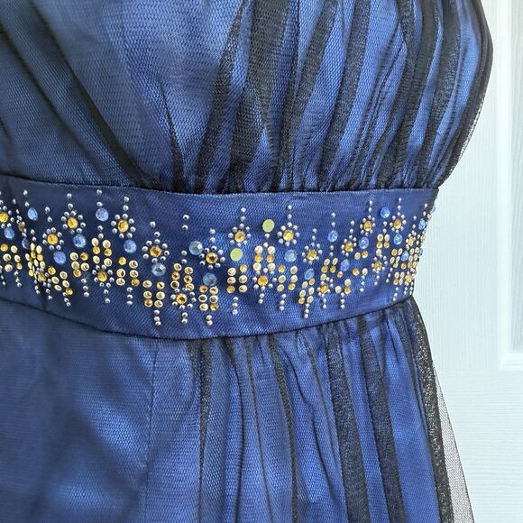 Vtg Y2K Babydoll Dress 11/12 Blue Black Mesh Bead Rhinestone Fairy Goth Whimsy - Picture 4 of 13